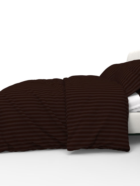Blanc Dark Solid Color 100% Cotton Striped Satin 220 TC 3 Piece Bedding Set